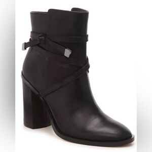 Vince Camuto Black Leather Wrap-Strap Ankle Boot